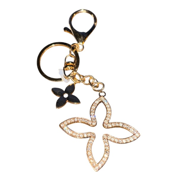 Gold Tone charm Keychain with Crystal floral Accents - Picture 8 of 8